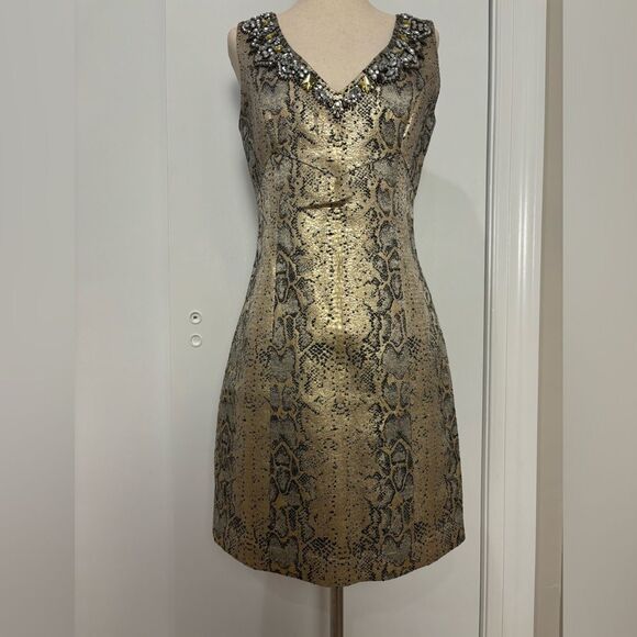 Laundry by Shelli Segal Jeweled Neckline Snake Print Mini Dress Size 4 - Picture 1 of 7